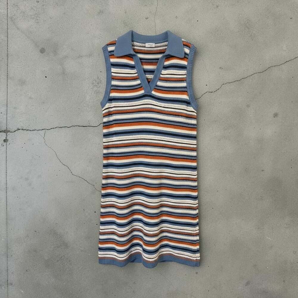Akris Punto Multicolored Striped Knit Sleeveless Polo Dress